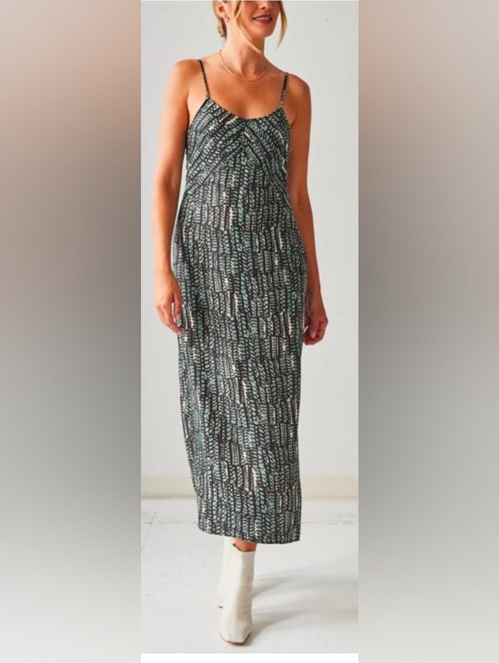 Brass Spotted Print Maxi Slip Dress in Black & Mint Small